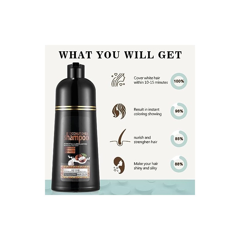 Fvquhvo Champú Instantáneo para Cabello Negro para Cabello Gris -
