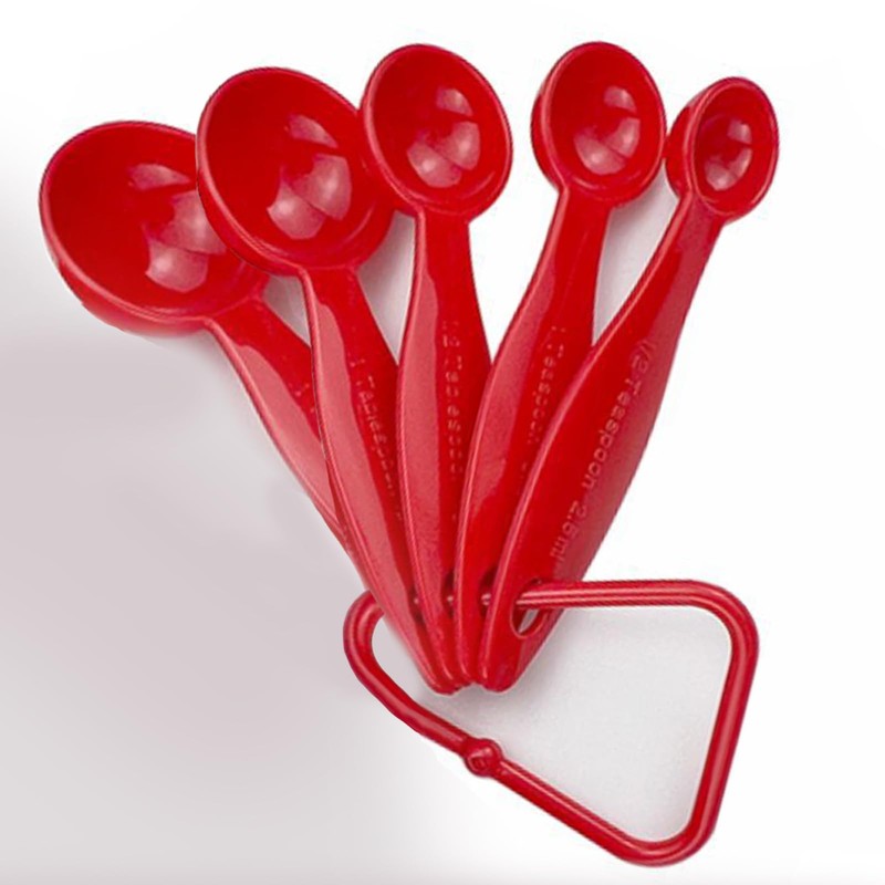 Set of 5 Measuring Spoons in Red Measuring Cups Plastic
