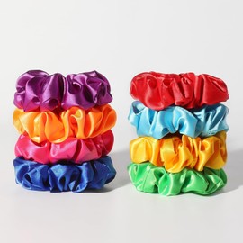 OBLETTER Neon Scrunchies for Hair - 8 Pcs Large Satin Scrunchie, Silk Scrunchies for Women's and Girls Hair Sleep, Soft Hair Ties No Damage, Scrunchies for Girls, Satin Hair Bands