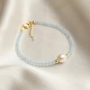 Gempires Aquamarine Gemstone Bracelet with Freshwater Pearl, Beaded Bracelet, Pearl