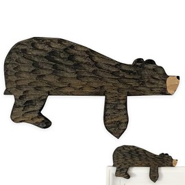 Wooden Door Topper (Left Side) - Cute Bear Shape, Rustic Wood Decor for Charming Home Aesthetic (Brown)
