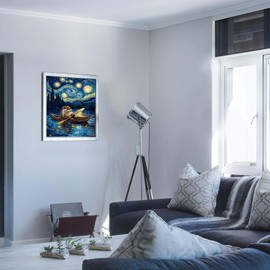 ARNLRDYA Otter Paddling in a Boat Paint by Numbers Kit, Starry Sky Paint by Number for Adults, Animals Cute Acrylic Painting for Home Decor(16×20inch, No Frame)