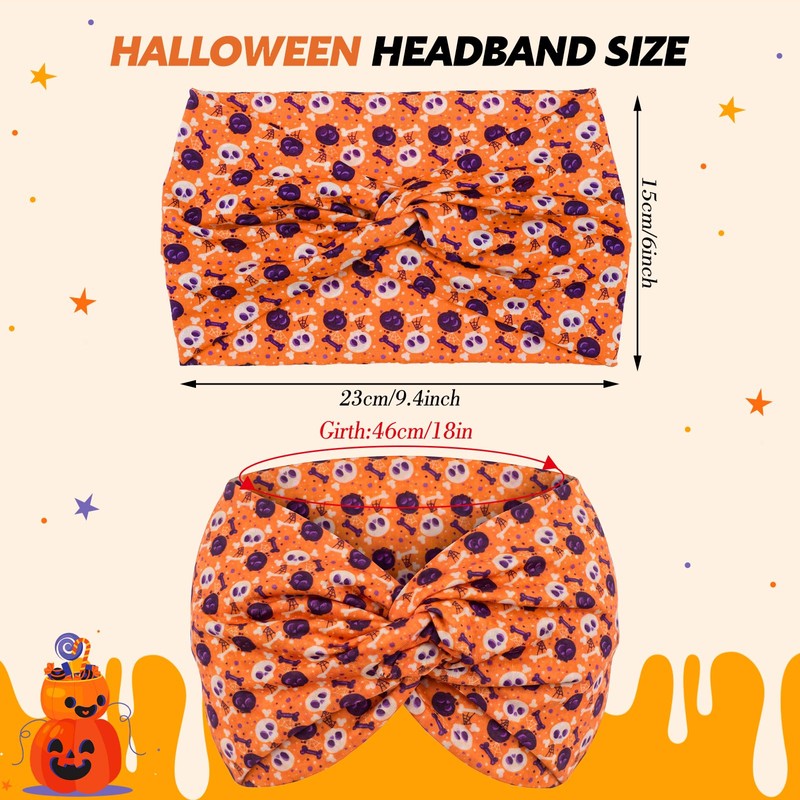 6 Pack Halloween Headbands for Celebration Party, Wide Holiday Hair