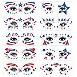 UCITY 10Pack Fourth of July Decorations Temporary Face Tattoos, America, Red White and Blue Party Face Art Supplies for 4th of July, USA,Memorial Day, Independence Day, Labor Day, Election Party