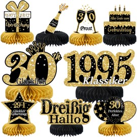 30th Birthday Men 9 Pieces Black Golden Honeycomb Centrepiece Table Decoration Birthday, 30th Birthday Decoration, 30th Birthday Party Decoration for Women and Men, Gifts for Men Birthday (German)