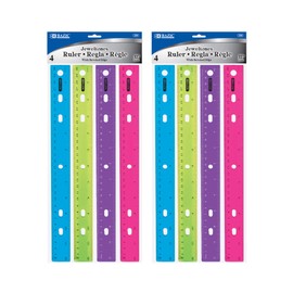 BAZIC Products Jeweltones Color Plastic Ruler 12" (30cm), Inches Centimeter Metric Measuring Drafting Rulers, for Students School Supplies (4/Pack), 2-Packs