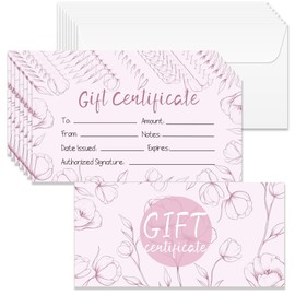 Doodlream 40 Sets Gift Certificate for Business, Blank Gift Cards Certificates with Envelopes, 17 x 8.5 cm Pink Flower Cards Vouchers for Holiday, Birthday, Restaurant, Spa Makeup Salon