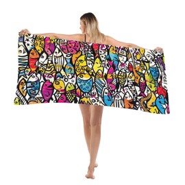 Extra Large Quick Dry Beach Towels Adult Sand Free Fish Beach Towels Woman Microfiber Travel Towels 71×32in