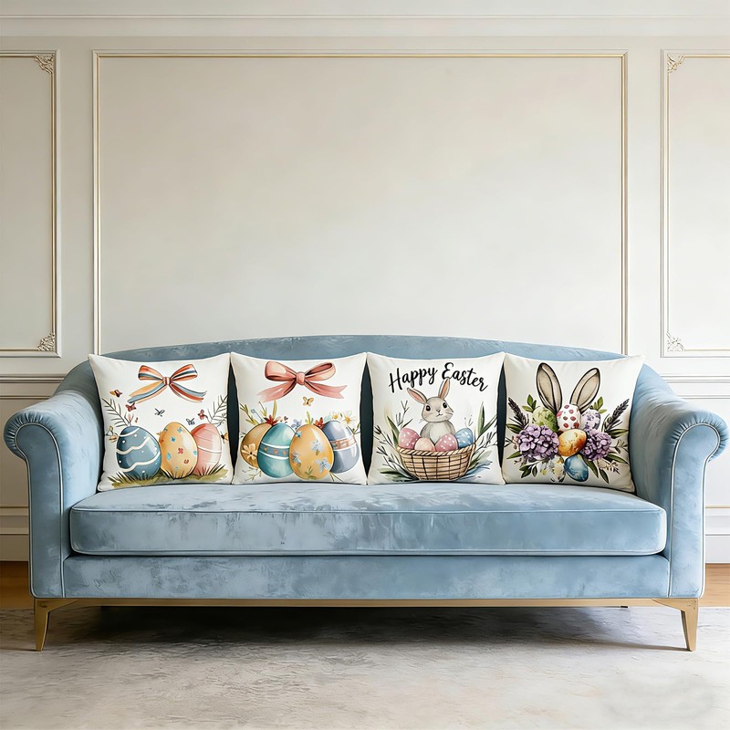 Ticacooler Easter Pillow Covers 18x18 Inch Set of 4, Bunny
