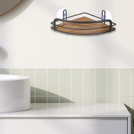 Metal Suction Cup Corner Caddy with Bamboo, Bathroom Accessories, Multi, Metal, 8 x 8 x 4