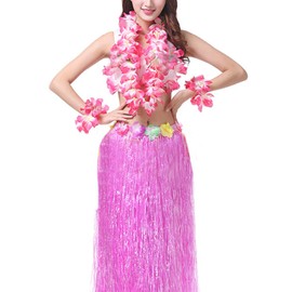 Hawaiian Leis Luau Tropical Headband Flower Crown Wreath Headpiece Wristbands Women Girls Floral Necklace Bracelets Hair Band For Summer Beach Vacation Pool Party Decorations Favors Supplies Rose