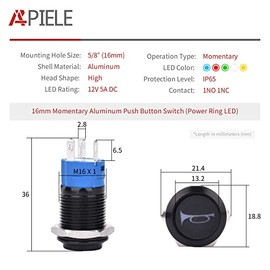 APIELE APIELE 16mm 12V Momentary Speaker Horn Push Button Toggle Switch 0.63" Mounting Hole 1NO 1NC SPDT with Pre-Wiring Socket for Car Auto Motor Black Shell (Red/Black Shell) (Red, Black Shell)