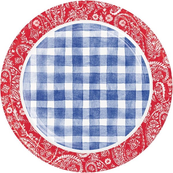 Creative Converting Paisley and Plaid Picnic Paper Plates, 8 Count