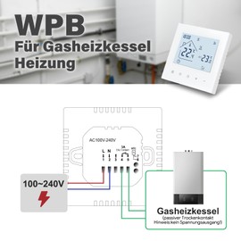 Beok Thermostat Heating Smart WLAN Thermostats for Boiler Heating Programmable Room Thermostat Underfloor Heating with Digital LCD 3A TDR89W-WIFI-WPB White