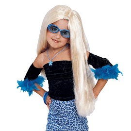 Lillian Vernon Set of 3 Kids Diva Wigs - Synthetic hair attached to mesh cap, Hot pink, Neon Green & blond wigs