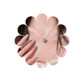Xmsrn Vintage Crystal Heart Love Necklace Puffy Heart Love Pendant Necklace Pink Love Heart Necklace Rhinestone Heart Chain Necklace for Women