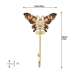 Tricune Vintage Butterfly Decorative Wall Hooks Rack Hangers for Hanging Clothes Coats Towels Keys Hats, 2 Pack Antique Metal Mounted Wall Hook