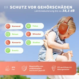 Schallwerk Schallwerk ? Kapselgeh?rschutz Kiddies (Coral Red) | Geh?rschutz Kinder - Hochwertige L?rmschutz Kopfh?rer mini - Ohrenschtzer ideal fr Alltag & Events