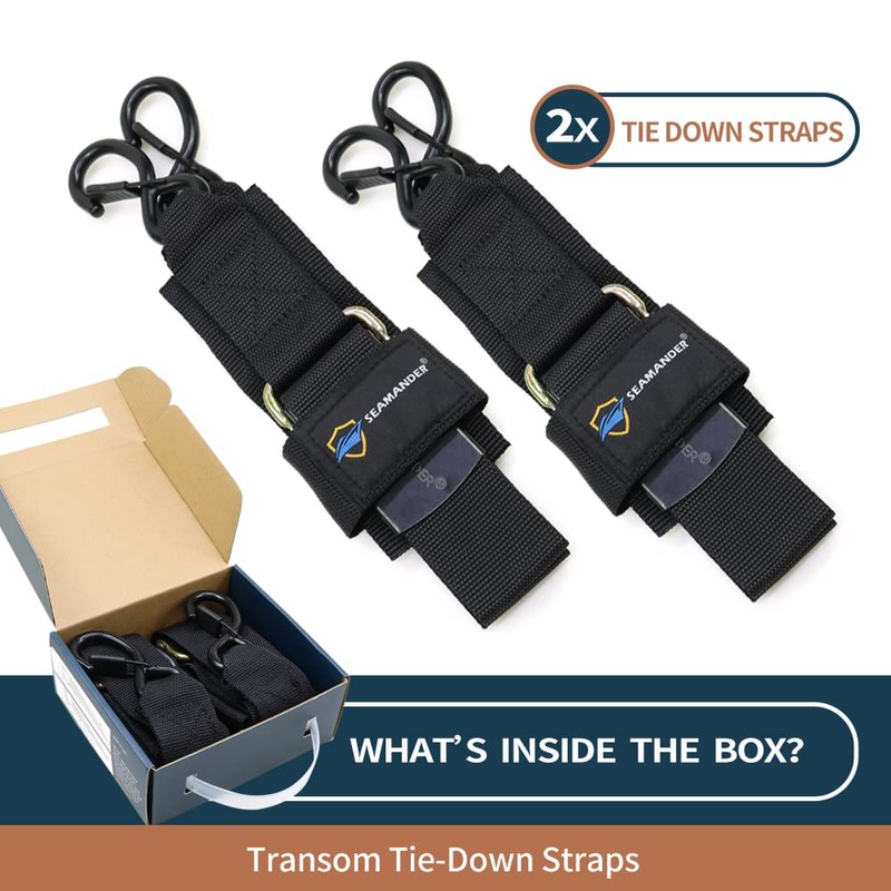 Seamander Transom Tie Down Straps for Boating Safety, Jetski &