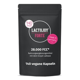 LactoJoy Forte 28,000 FCC Lactase Capsules High Dose with 6h Depot Effect - 140 Vegan Lactase Tablets - Lactase Enzyme for Lactose Intolerance - Refill Pack - Made in Germany