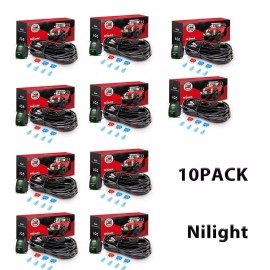 Nilight 10Pack 16AWG LED Light Bar Wiring Harness Kit 12V On/Off Rocker Switch -2 Leads