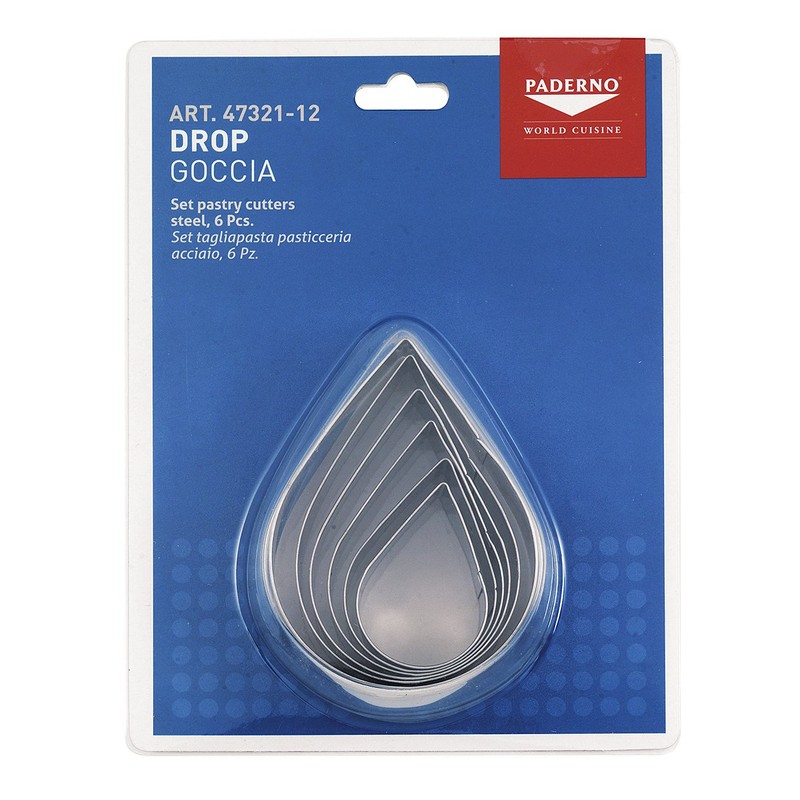 Paderno Stainless Steel Teardrop Cutters 6 Pieces