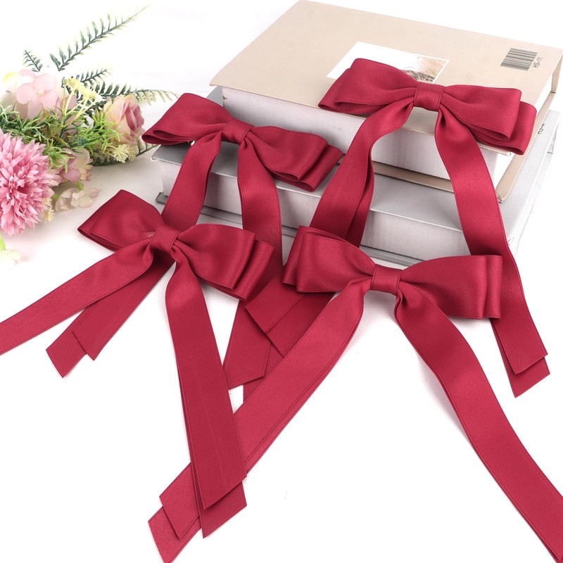 Wine Red Hair Bows Ribbon for Women Girls Gift 4Pcs