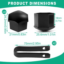 LEBOKJ Pack of 24 Universal 21 mm Wheel Bolt Caps, Screw Cover Car Wheel Caps, Plastic Groove Wheel Nuts, Anti-Theft Screw Caps, with Removal Tool Set for Cars (Black)