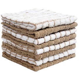 Bumble - Paños de algodón de primera calidad (12 x 12 pulgadas), diseño de cuadros bronceados, altamente absorbentes con lazo para colgar, algodón hilado en anillo natural, juego de toallas de cocina | 380 g/m², paquete de 8