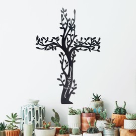 Ecqizer Unique Tree of Life Wall Cross, Artistic Cross Wall Decor, Ideal for Home & Kitchen, Subtle Wall Sculpture Art, 16 × 11 Inch