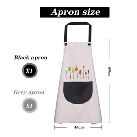 Children's Painting Apron, Set of 2 Children's Aprons Set with Pockets, Cooking Apron Children Boys Girls, Adjustable Toddler Cooking Apron for Crafts, Painting, Baking, Cooking (8-12 Years), Black +