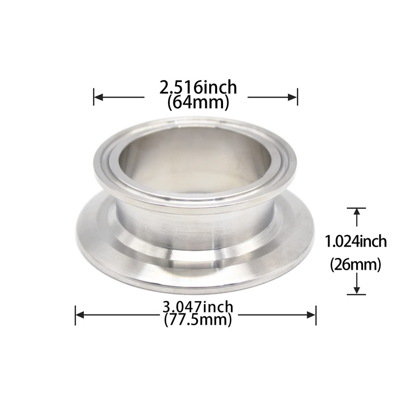 QiiMii Sanitary Concentric Reducer 2.5"x2" Tri Clamp Clover Stainless Steel
