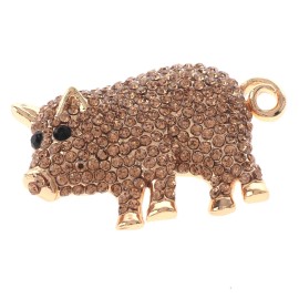 neXxtten Gold Tone Metal Crystal Pig Brooch P1497-LCT