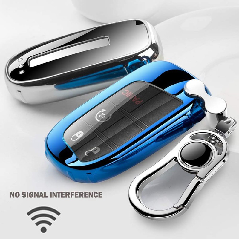 K LAKEY Key Fob Cover,Compatible with Jeep with Alloy Keychain,