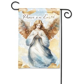 Studio M Double Sided Christmas Holiday Outdoor Flag Decoration for Landscaping, Gardens, and Yards, Standard 13 x 18 Inch Fade Resistant Solar Silk Polyester Fabric Gold and Blue Peace On Earth