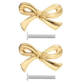 DEARMAMY Brass Cabinet Knobs, 2pcs Gold Bow Drawer Knobs Decorative Bow Drawer Pulls Vintage Knob Hardware for Cupboard Dresser Wardrob