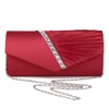 Damara Womens Pleated Crystal-Studded Satin Handbag Evening Clutch,Red