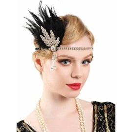 Yokawe 1920s Flapper Feather Headband Roaring 20s Headpiece Crystal Headband Great Gatsby Hair Accessories for Women (Gold)