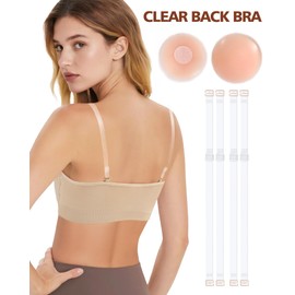 iMuchic Clear Strap Bra for Girls Women, Nude Dance Bra Seamless Pad Ballet Bras with Adjustable Straps and Silicone Covers (US, Alpha, Large, Regular, Regular, Beige-Women)