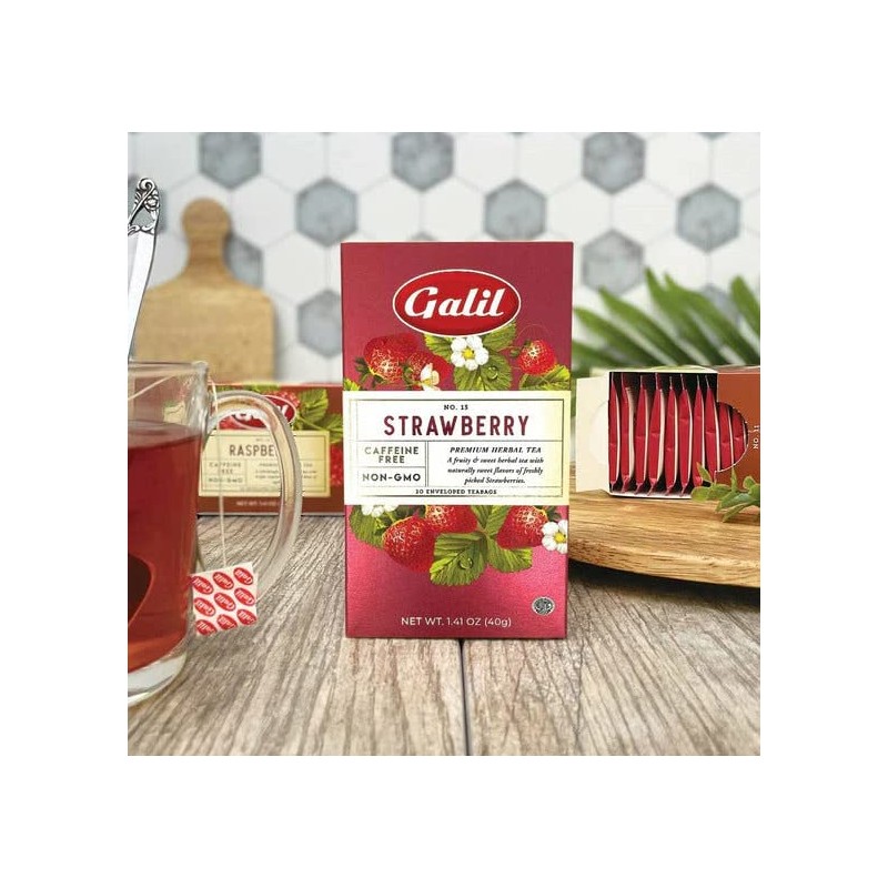 Galil Strawberry Tea Pack of 3 – Caffeine-Free Herbal Tea,