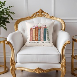 Fuasei Women of The Bible Verse Pillow Covers, Christian Reading Book Floral Pillow Covers 18x18, Bible Gifts for Women, Christian Religious Gifts for Women，Christian Room Decor Pillow Covers