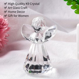 LONGWIN Crystal Guardian Angel Figurines Collectible Small Glass Angel Gifts for Women Christmas Home Decor