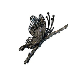 Black Glittering Butterfly Metal Hair Claw Clips, Large Hair Claw Hair Barrettes Non-Slip No Broken Strong Hold Hair Clamps Fashion Hair Accessories for Woman and Girls With Long Curly Hair