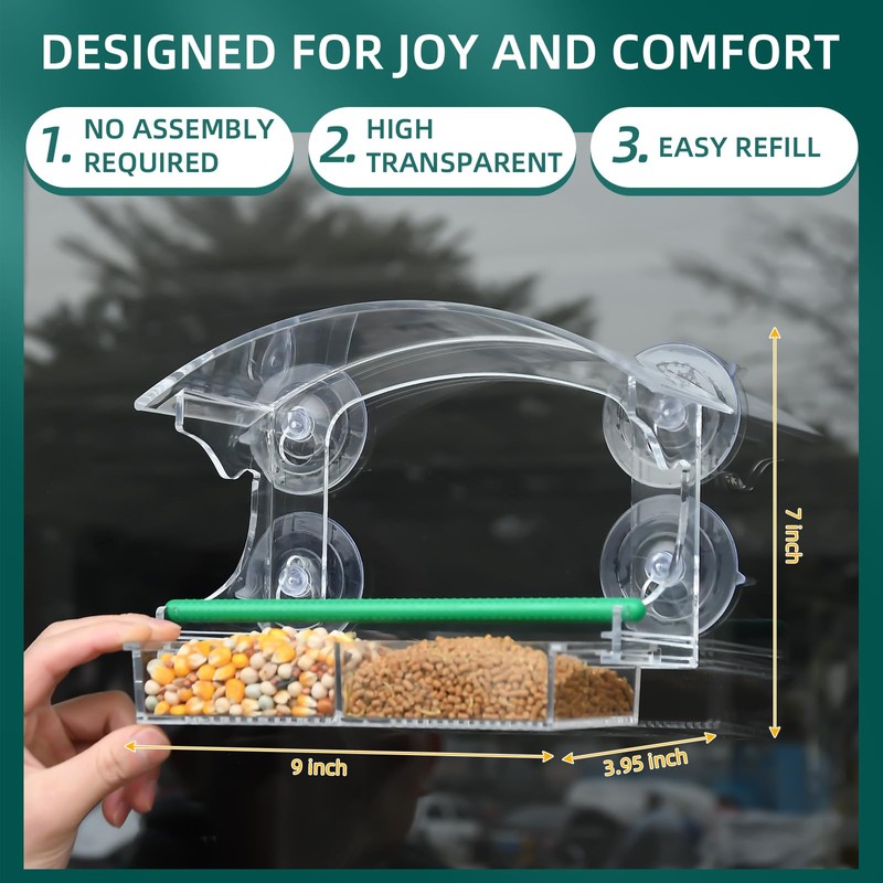 Window Bird Feeder with 4 Strong Suction Cups, Clear Window
