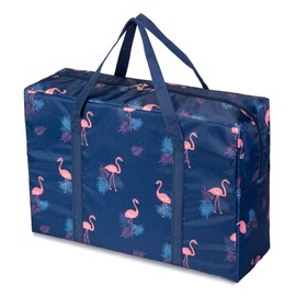 PAXLamb Carry-on Bag Foldable Flight Bag Travel Duffel Bag Travel Luggage Bag Lightweight Travel Luggage Duffle Tote Bag Waterproof Luggage Organizer Storage (Navy Blue Flamingo)