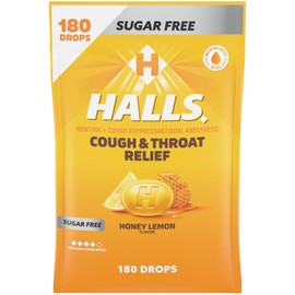 HALLS Relief Honey Lemon Sugar Free Cough Drops, Value Pack, 180 Drops