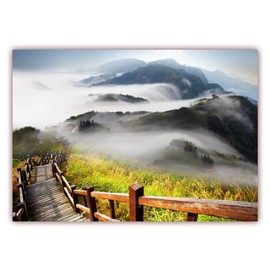 XXL Poster 100 x 70 cm (S-814) Mountain Path into the Valley Covered with Impressive Mist Swaths (Delivered Rolled!)
