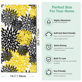 Snowmolle 2 Pack Hand Bath Towel,Black Gray and Yellow Flowers Decorative Bathroom Towel Fingertip Towel Kitchen Towel Set Highly Absorbent SPA Gym Towels 14x28 Inch