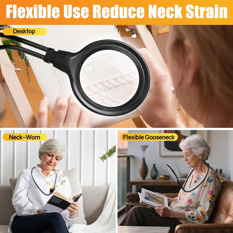 5X Large Hands Free Magnifying Glass for Reading, 6 Light