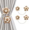 2 Pack Flower Curtain Tiebacks, Linen Cotton Curtain Holdbacks(White&Khaki)